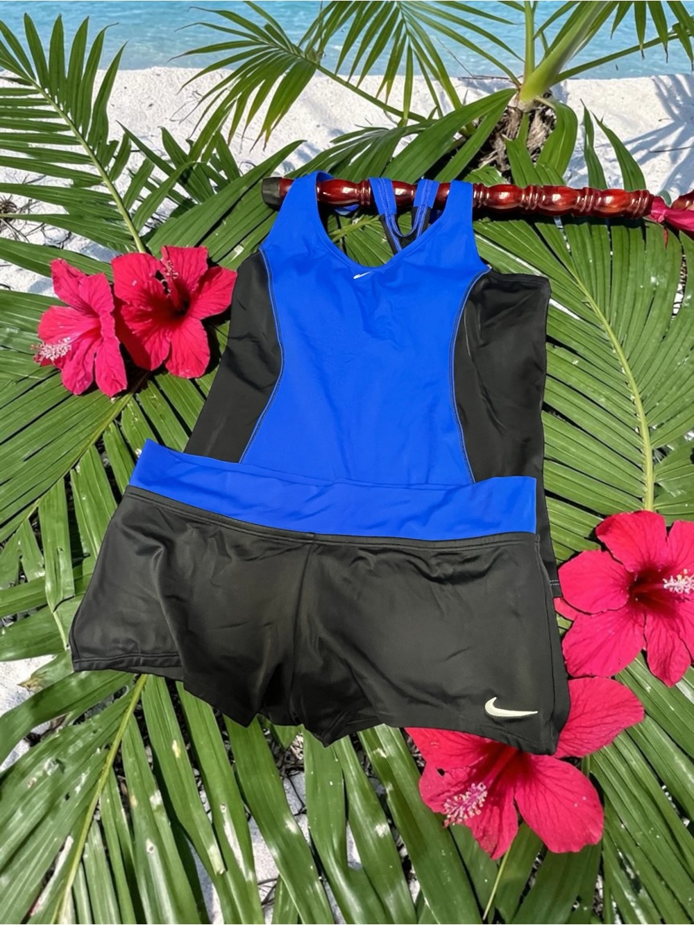 Nike Royal Blue and Black Athletic Swimdress with Attached Shorts